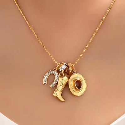 Western Hat Boot Horseshoe Rhinestone Charm Necklace