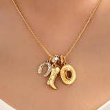 Western Hat Boot Horseshoe Rhinestone Charm Necklace
