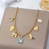 Western Turquoise Horseshoe Bow Boot Charm Necklace