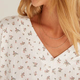 Ditsy Floral Silky Pointelle V-Neck Top