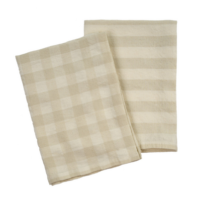 Gingham Stripe Linen Tea Towels Set/2